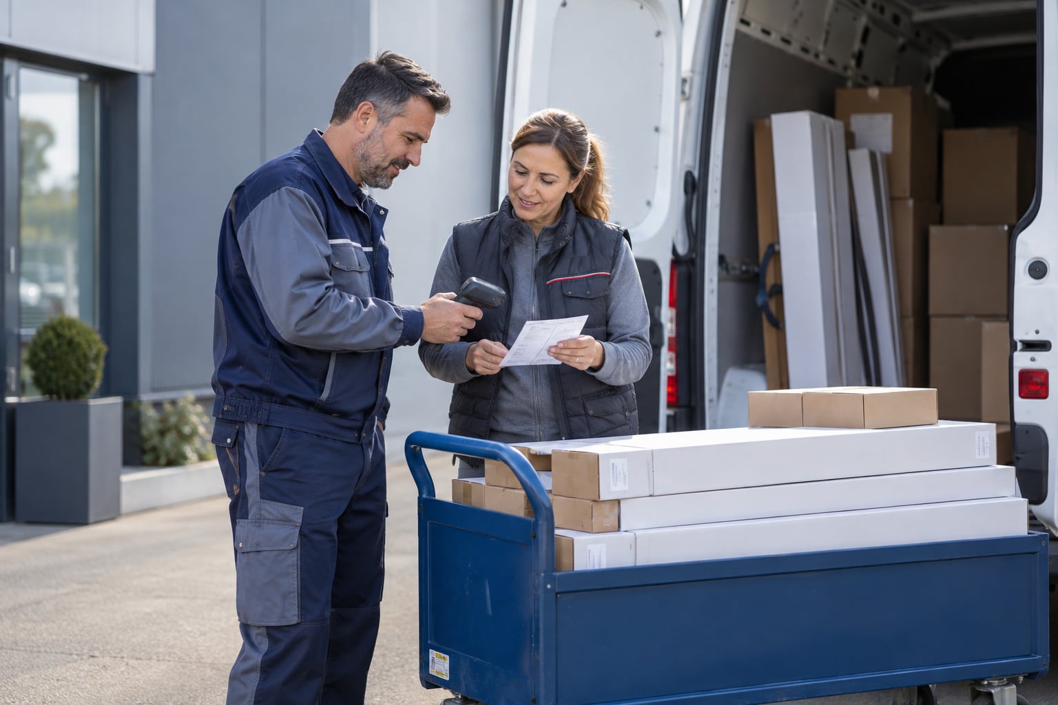 Controllo delle forniture imballate prima della consegna, scena illustrativa